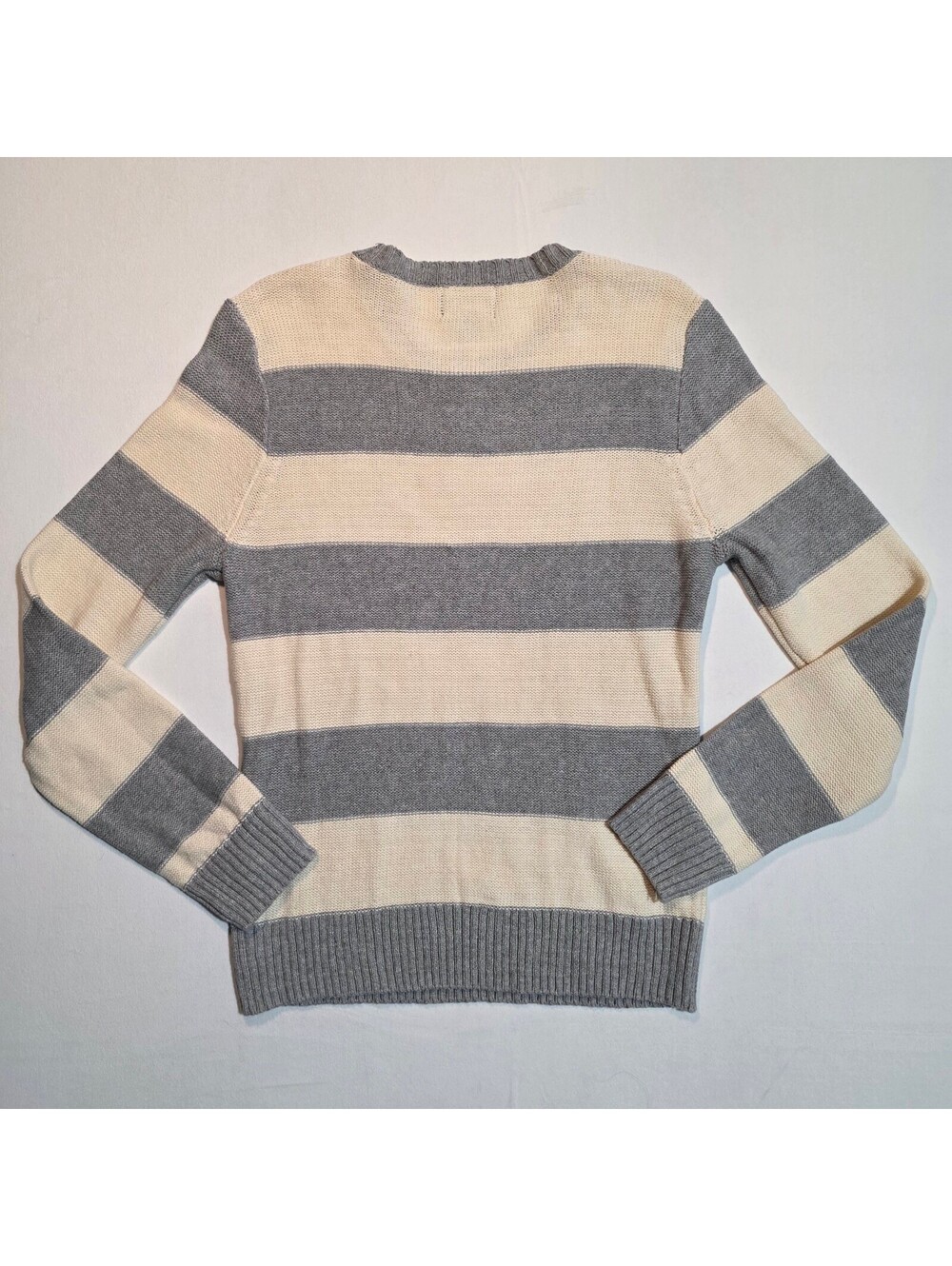 NWT Chaps Classics Striped Cable Knit Crewneck Sweater Grey Cream Women's Large - Picture 6 of 6